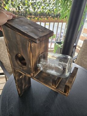 Handmade Wooden Squirrel Feeder with Removable Mason Jar